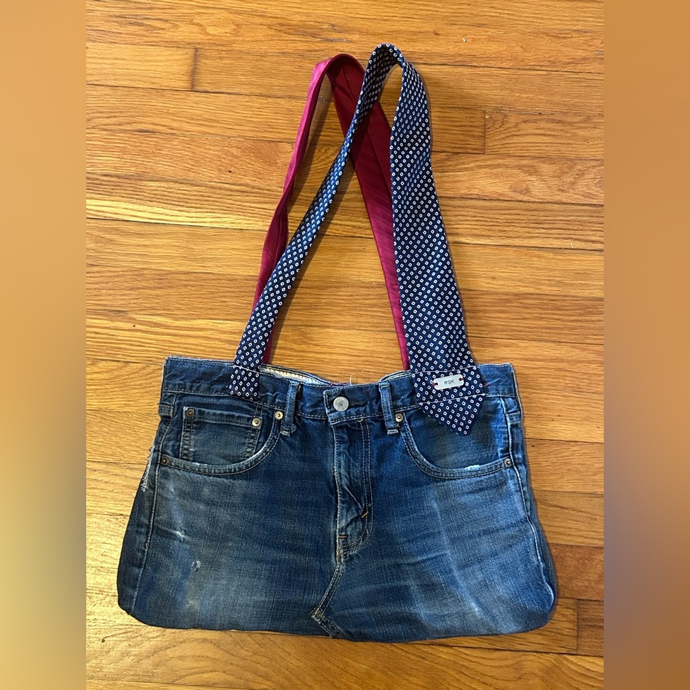 Handmade by gigi creations - reTIErd hippie jean bag -“wish"